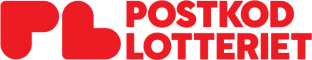 "Postkodlotteriet-logotyp i rött med bokstäverna 'PL' formade som hjärtan och texten 'POSTKOD LOTTERIET' bredvid."