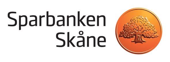 Sparbanken Skånes logotyp med texten "Sparbanken Skåne" i svart och en orange cirkel med ett träd i relief till höger.
