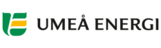 Logotyp för Umeå Energi med texten "UMEÅ ENERGI" i svart bredvid en grön och gul grafisk symbol.