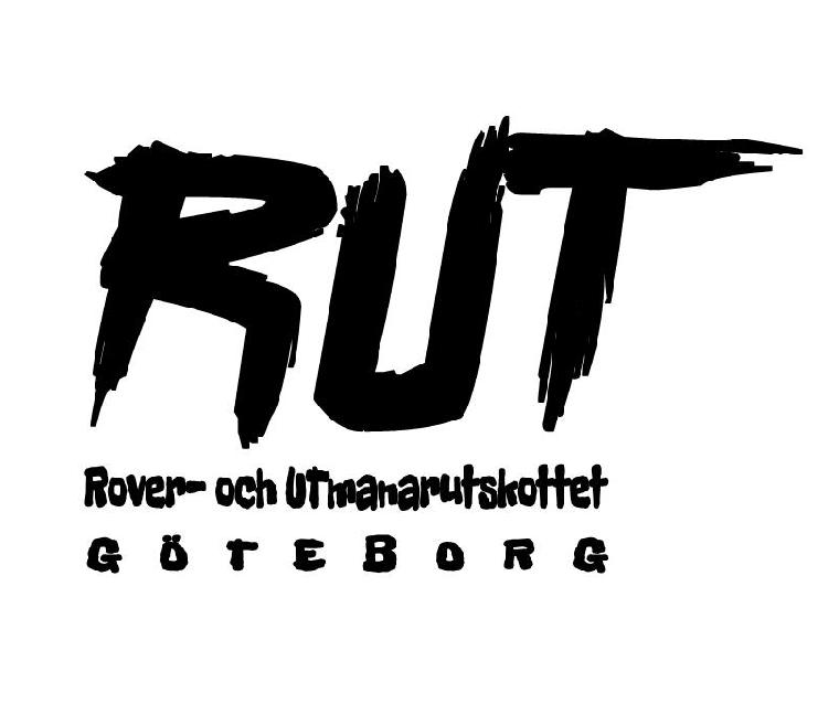 Stor text "RUT" i handskriven stil. Under står "Rover- och Utmanarutskottet Göteborg" i mindre text.